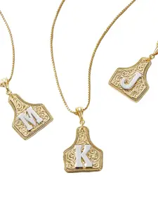 Western Jewelry Handmade Bull Brand Letter Necklace, Dual Color Gold Silver Pendant, Adjustable 20 Inch Chain, Unisex Gift