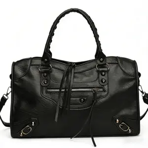 Silver Metallic Moto Tote Bag | Braided Handle Convertible Crossbody | Spacious Laptop Handbag for Work Commutes & Weekend Trips