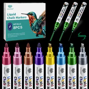 Liquid Chalk Markers Pens with 6mm Reversible Tips, Dry Erase & Wet Erase Markers, Metallic Chalk Marker Pen for Blackboard, Whiteboard, Chalkboard Signs, Mirror, Glass, Window, Cars