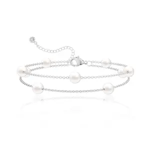 Pearl Bracelets for Women, Bracelets Dainty Pearls Beaded Link Chain Charm Bracelets Set Layered Non Tarnish Tiny Jewelry for Women