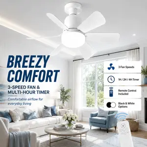Modern Ceiling Fan with Light, 6-Blade Low Profile Design, Adjustable 3-Speed Airflow, Timer Function, Easy to Install, Black & White Options Dimmable