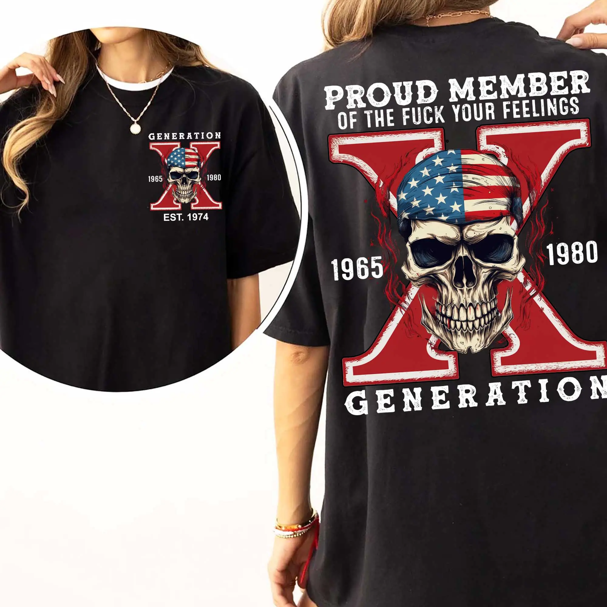 Unisex Short-Sleeve Gen X Graphic Sports Top - Essential Casual 100% Cotton Fabric, Vintage Skull Print, Soft Breathable, Raised On Hose Water and Neglect Design