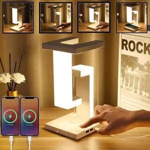 Table Lamp - Bedside Lamps with USB Port and Wireless Charger, 3 Light Modes Dimmable Touch Lamp, Tensegrity Levitating LED Night Light, Unique Gifts for Office, Nightstand, Bedroom, Living Room, Home Decor
