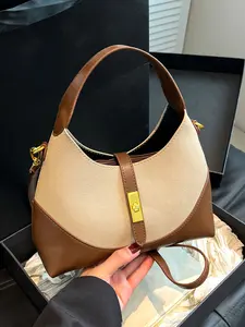 Niche retro simple contrast color stitching shoulder messenger bag, fashionable shoulder crescent bag, lock design shoulder messenger bag, casual and versatile suitable for daily commuting, shopping, etc. Chic Crossbody Purse, Fashion Crossbody Handbag