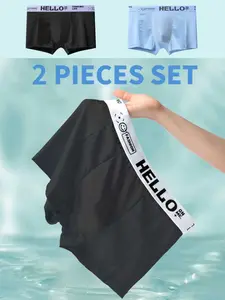 Men's Athletic Mesh Breathable Briefs, Summer Elastic Comfort Underwear, Casual Letter Waistband Sports Lingerie, Underwear Set, 2 Pack