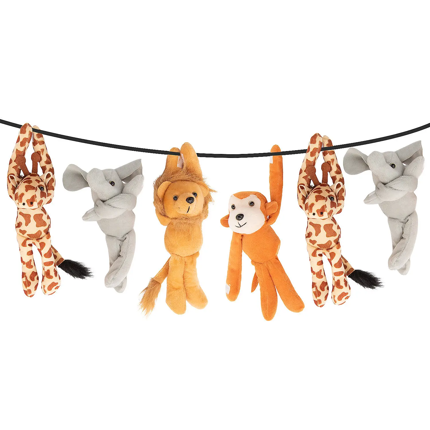 6-Piece Durable Soft Fluffy Hanging Zoo Stuffed Animal Set - 11.5-12in Arms, Elephant-Included Huggable Toy, Furry Collectibles, Classroom Prizes, Stuffed Animal Gifts for 4-6 Years Kids
