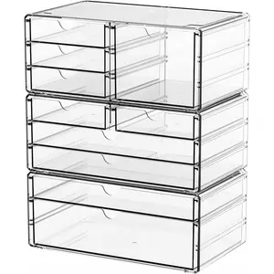 3 Pack Clear Storage Drawers With 10 Drawers,Stackable 11.1" Large  Drawer Organizer and Makeup Organizer For ,Bathroom Countertop,Cabinet,Pantry,Office  Storage Bins Drawers