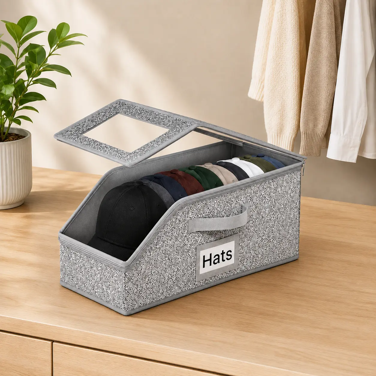 1PC Large Capacity Stackable Hat Organizer Container, Lightweight Thick Wear-Resistant Cardboard Accessory for Wardrobe Baseball Cap Collection, Space-Saving Men’s Home Organizer Gift Decoration, Room Storage