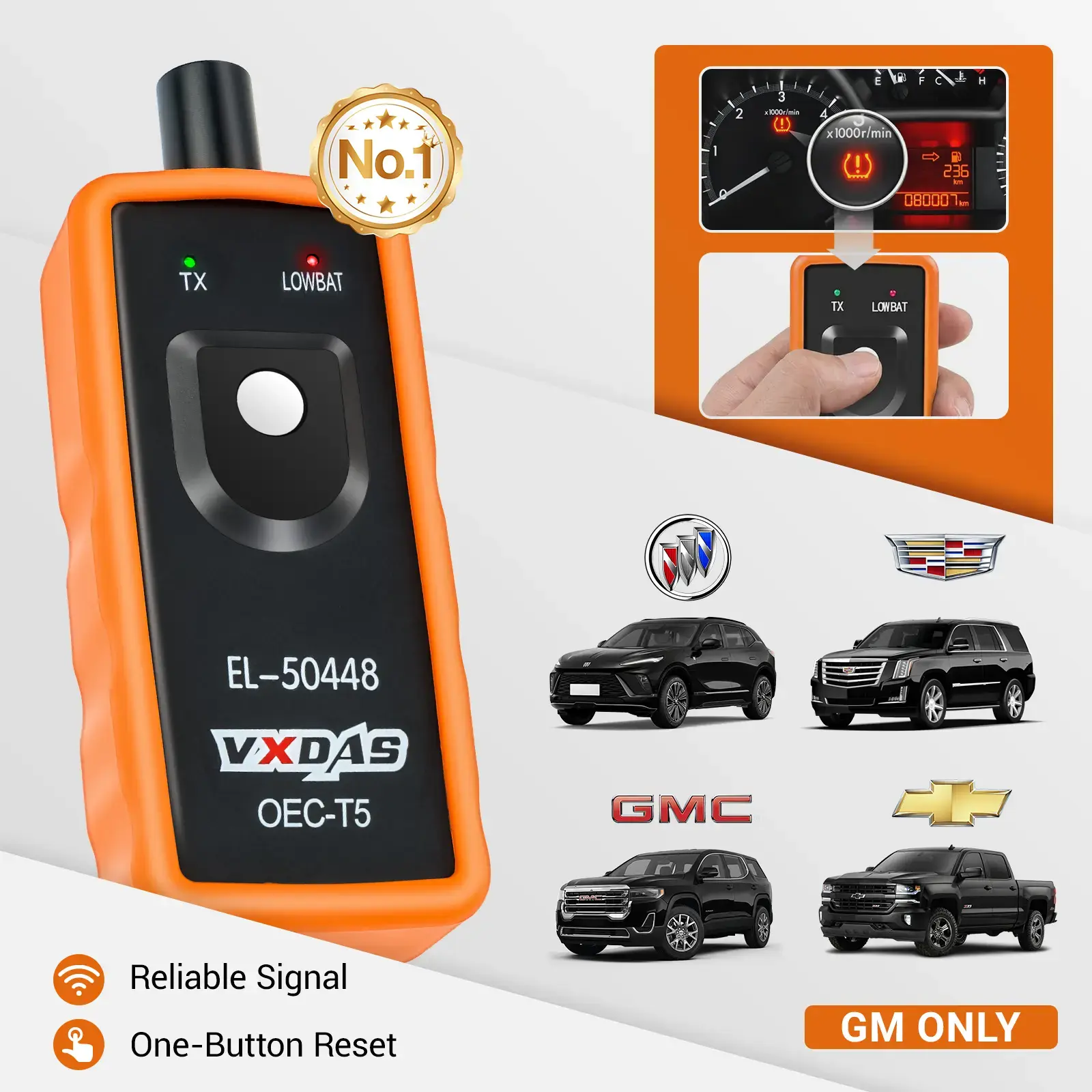 [GM Only] VXDAS EL-50448 OEC-T5 TPMS Relearn Tool, 1-Button Relearn Sensor & Reset TPMS for Buick/Chevy/Cadillac (GM Series Vehicles), 2023 Edition Tire Pressure Monitor Activation Car Tool, Fathers Day Gift