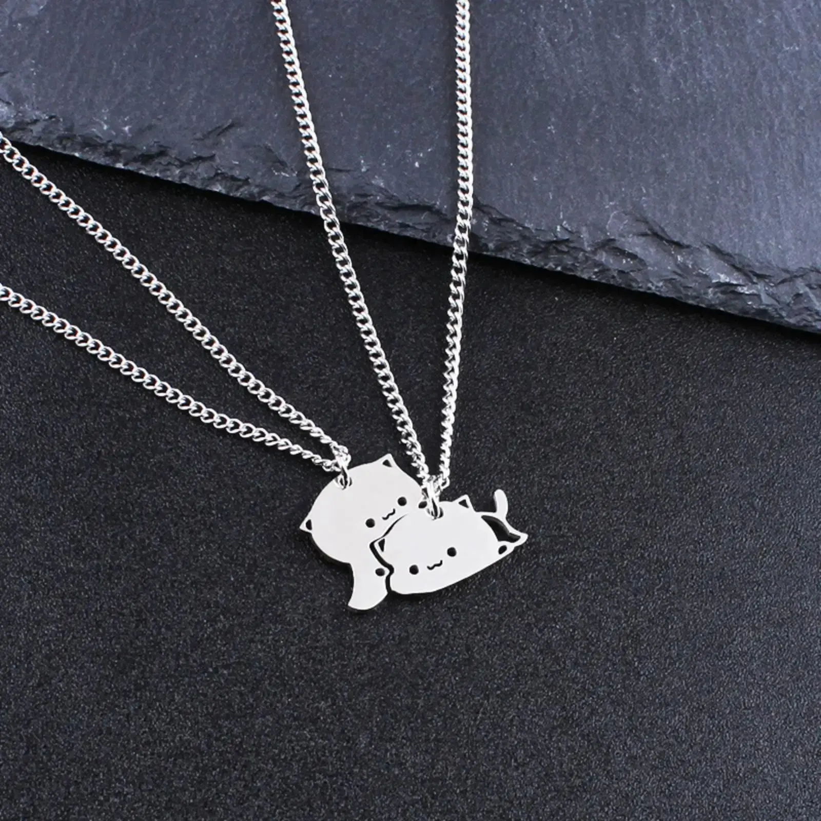 Couple Cat Pendant Necklace Cartoon Kitten Fashion Stainless Steel Jewelry Valentine's Day Gift for Women Men