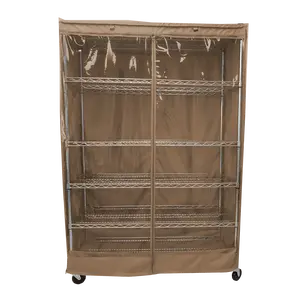 Storage Shelving Unit Cover, fits racks 48"W x 24"D x 72"H one side see through panel in Khaki cabinet cover pantry storage kitchen cabinet organizer