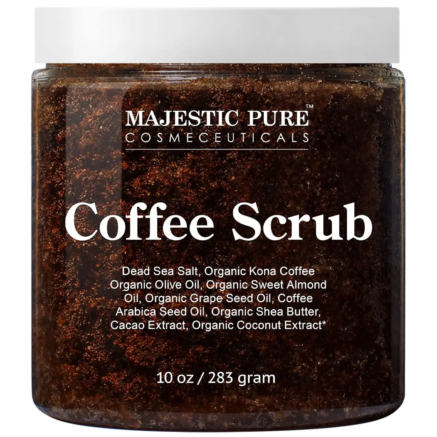 MAJESTIC PURE Arabica Coffee Scrub - 10 oz All Natural Exfoliating Body Scrub for Skin Care, Stretch Marks, Acne, Cellulite, Spider Veins, Eczema, Age Spots, Varicose Veins