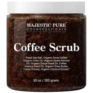 MAJESTIC PURE Arabica Coffee Scrub - 10 oz All Natural Exfoliating Body Scrub for Skin Care, Stretch Marks, Acne, Cellulite, Spider Veins, Eczema, Age Spots, Varicose Veins