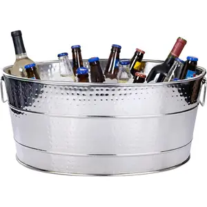 Aspen Heavy-Duty Oval Stainless Steel Drink Cooler for Parties - Metal Large Ice Bucket for Drinks, 25-Quart (30-Bottle) Large Cooler Ice Container for Parties