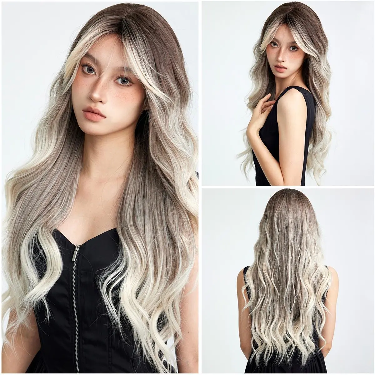 Synthetic Wig | White Grey | Wavy Long Middle Part Hair | 20-Inch | SM5119