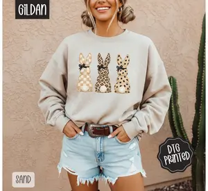 Leopard Bunnies Sweatshirt, Trendy Women's Crewneck