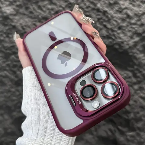 2026 Upgraded MagSafe Case for iPhone 18 Pro Max 17 16 15 14 Plus 12 11 with Metal Camera Stand & Lens Protector Film, Shockproof Clear Case Compatiable with MagSafe Charging, Magnetic Phone Cover For iPhone 16/15/14/13/12/11