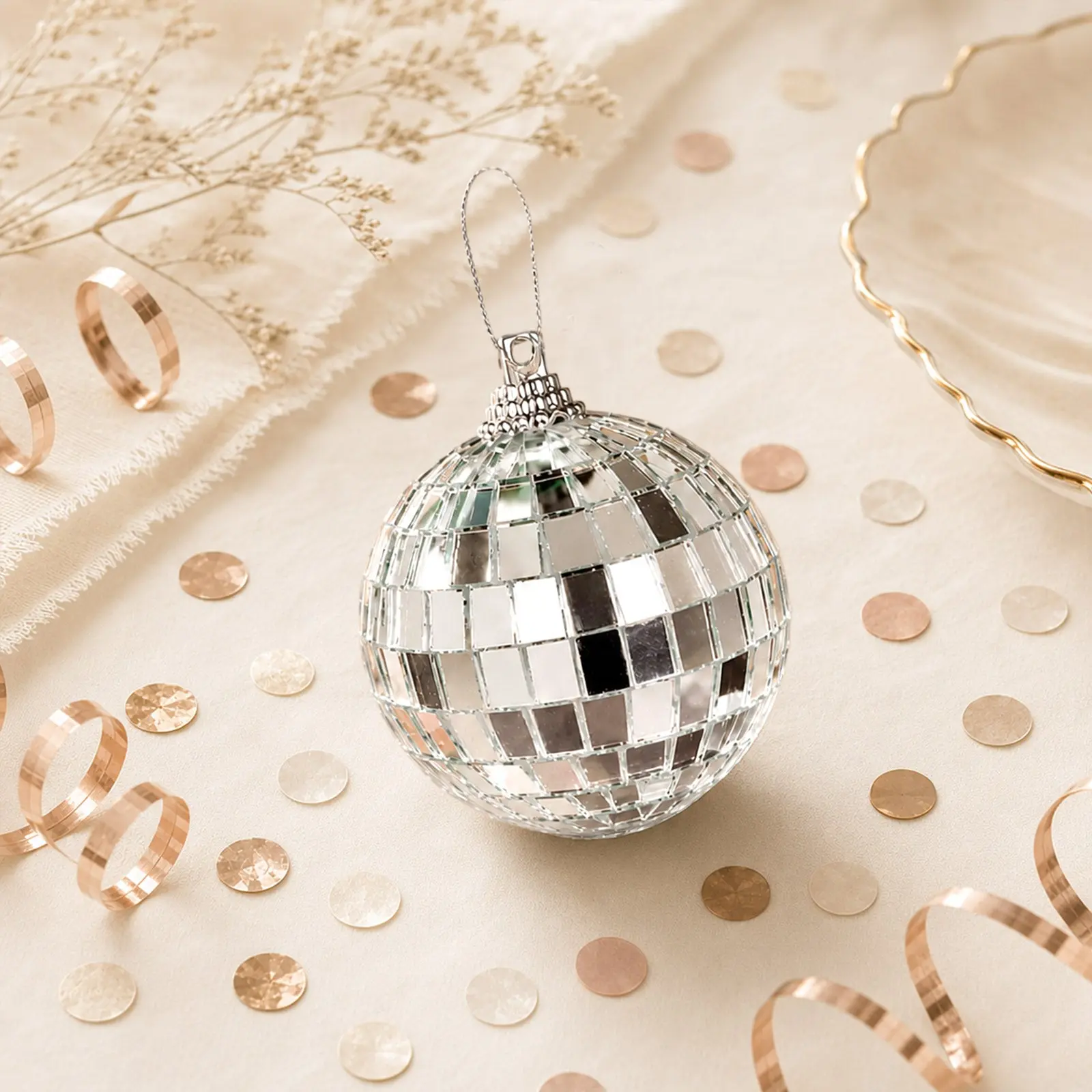 6-Pack Silver Round Foam Disco Mirror Balls, Ornaments with Mirror Effect, Hanging Strings & Shine-Enhancing Design, Festive Home Decor for Party, Birthday & Holiday Magic, All-Seasons Event Supplies