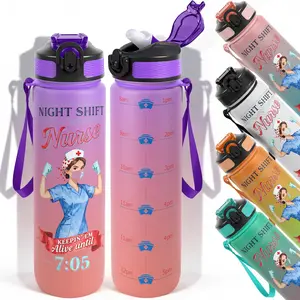 1pc,32oz Water Bottle Night Shift Nurse Keepin Em Alive until 705 ed Design Design Durable  Leak-Proof 1000ml Time Marker Water Bottle - Shatter-Resistant for Sports, Fitness, Hiking & Outdoor