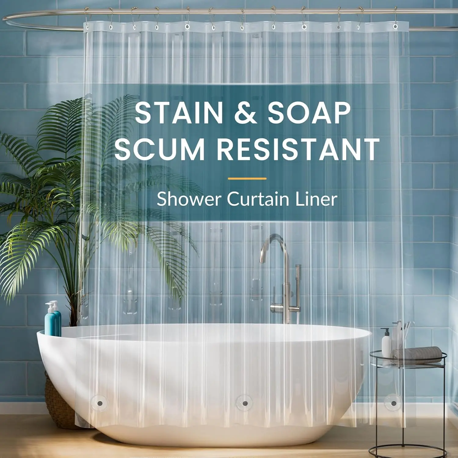 Clear Shower Curtain Liner, Plastic Shower Liner PEVA 72 x 72 Lightweight Waterproof Shower Curtains for Bathroom with Magnets and Rustproof Grommets