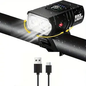 2T6 LED Bicycle Front Light 1000LM High Brightness USB Rechargeable Power Display Aluminum Alloy MTB Mountain Bike Headlight Cycling Flashlight