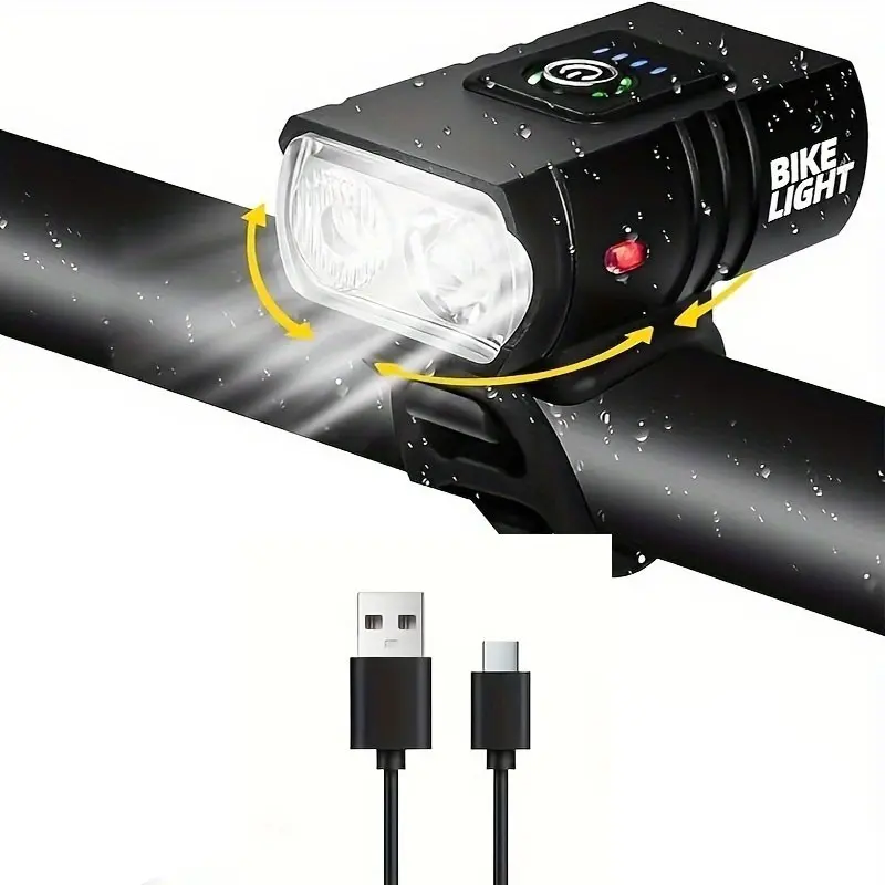 2T6 LED Bicycle Front Light 1000LM High Brightness USB Rechargeable Power Display Aluminum Alloy MTB Mountain Bike Headlight Cycling Flashlight Bike Lights For Night Riding Bike Accessory