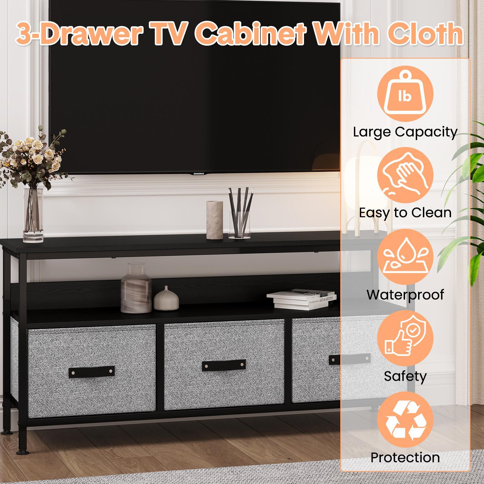 Modern TV Stand Entertainment Center for TVs Up to 55 Inch, Media Console Cabinet with Shelves & Drawers, Versatile TV Console for Living Room, Bedroom & Small Spaces