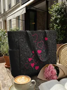 Heart Pattern 2D Printed Travel Bag, Travel Duffle Bag, Large Capacity Storage Bag, Durable Multi-Pocket Design, Zipper Closure, Casual Style, All Seasons, Travel Organizer Bag