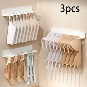3pcs Closet Underwear Socks Storage Rack, No Drilling Wall Mounted Bra Hook Clothes Hanger Organizer, Multi-Functional Hanging Storage Rack