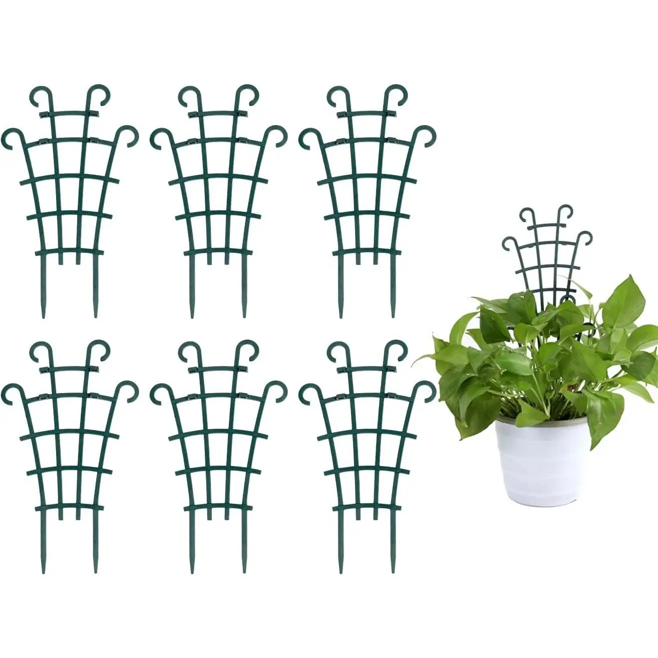 Small Trellis, 6 count Stackable Plastic  Support for Climbing Potted , Indoor/Outdoor Hoya Vines Pothos Houseplants
