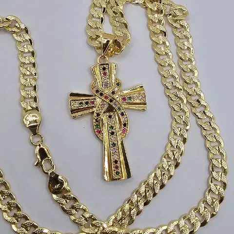 Infinity Cross necklace  stamp color's stones   Cuban link style gold-plated