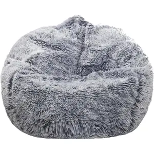 Fluffy Stuffed Animal Storage Bean Bag Chair Cover No Filler Faux Fur Comfy Bean Bag Cover for Organizing Plush Toys or Textile for Adults Teens Kids Girls Gray