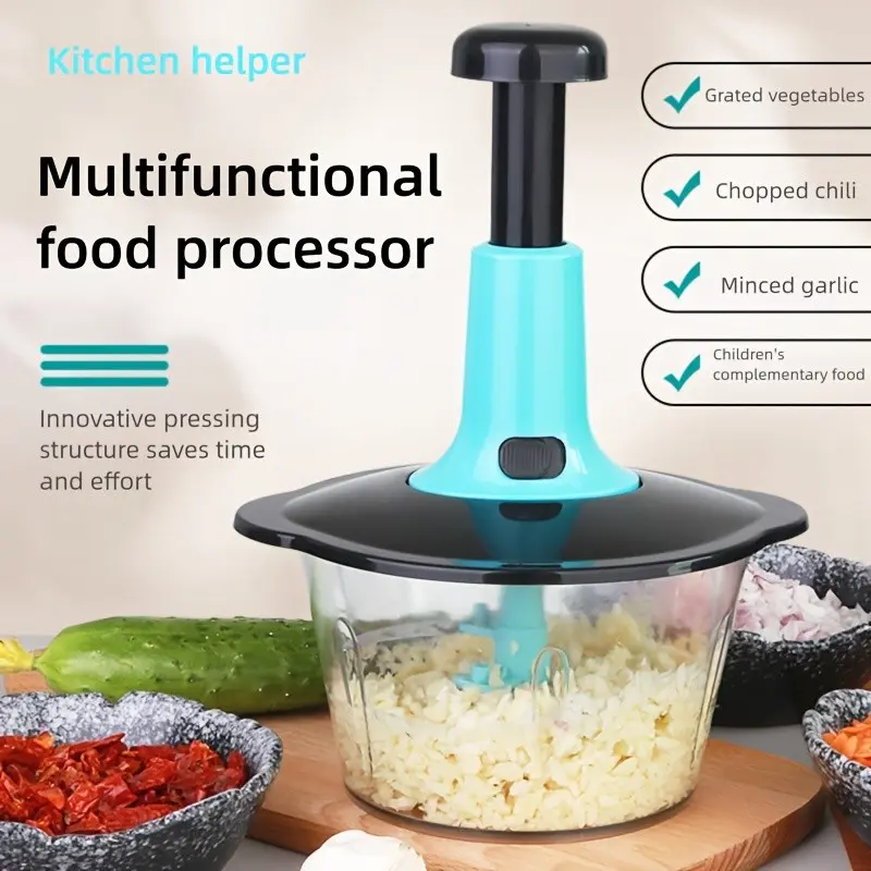 Manual Food Processor with Stainless Steel Blade, 50oz Meat Grinder, Garlic Crusher, Onion Presser, Vegetable Cutter, Durable PP Plastic, No Power Needed, Home Food Processor, Kitchen Vegetable Chopper, Multifunctional Durable Chopper