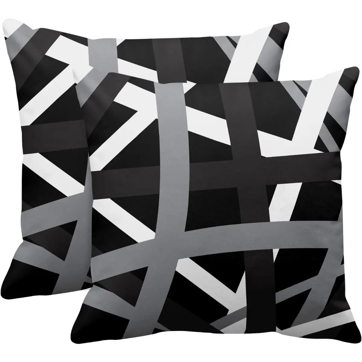 Set of 2 | 18x18 Inch Dual Sided Decorative Throw Pillow Covers, Modern Crisscross Band Monochrome Geometric Cushion Shells, Black Grey White Mid Century Art Sofa & Entryway Decor, Trendy Birthday & Housewarming Gift For Minimalism & Mid-Century