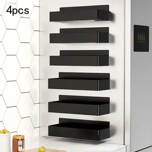 Magnetic Storage Rack Shelf Rack 4pcs Set Black and White Minimalist Style Refrigerator/Washing Machine/Microwave Side No-Drill Storage Rack Kitchen Bathroom Cabinet Strong Load-Bearing Easy to Clean, Utility Racks