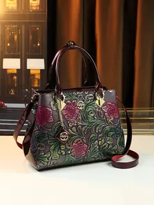 Women's Floral Embossed Satchel Handbag with Charm, Fashionable Pu Leather Crossbody Bag for Daily Used, Casual Trendy Versatile High-quality Daily Commuting Bag