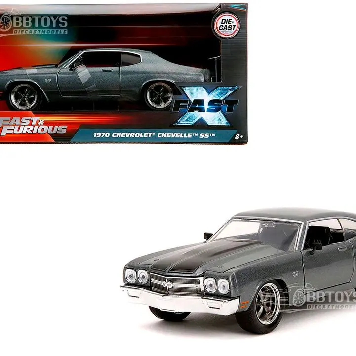 1970 Chevrolet Chevelle SS Gray Metallic with Black Stripes "Fast & Furious" (2009) Movie "Fast & Furious" Series 1/24 Diecast Model Car by Jada