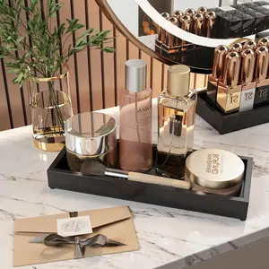1 Pack Black Decorative Tray Dresser Countertop Decor Rectangle Organizer Bathroom Storage Tray Beauty & Personal Care