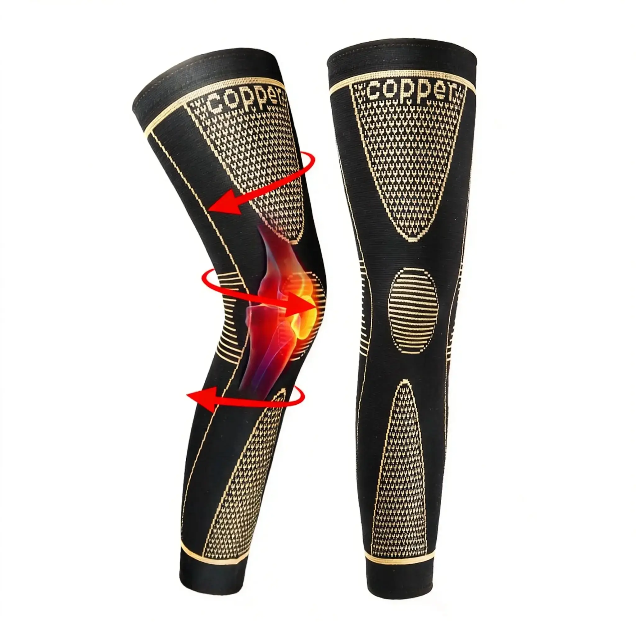 Copper-Infused Full Leg Compression Sleeves for Men & Women - Leg Supporter with Adjustable Wrap, Anti-Slipping Grip, Thigh-Knee-Calf Support for Multi-Sport Wear, Sports Fitness Cycling