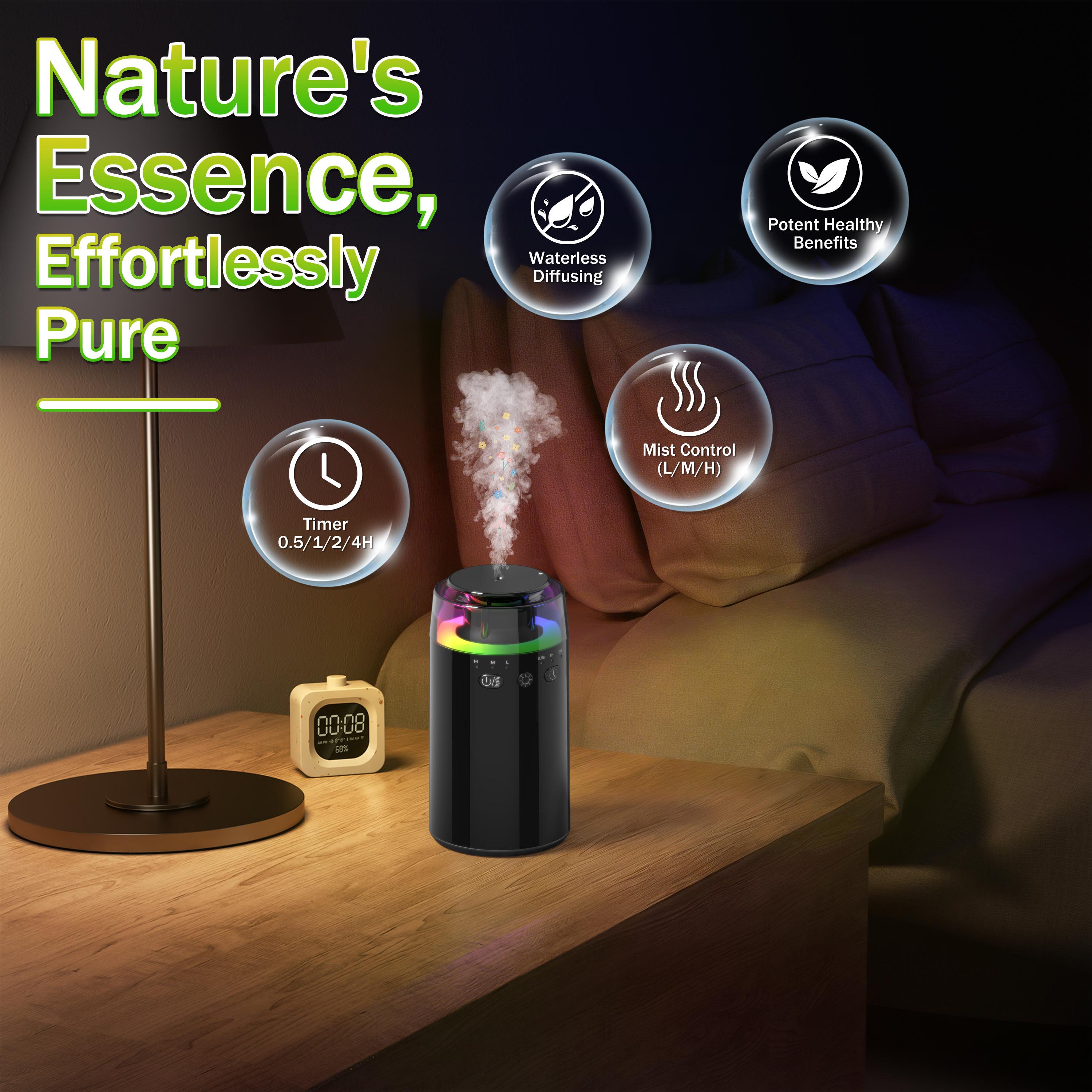Waterless Essential Oil Diffuser: Battery Mini Scent Air Machine with 8 Bottles of Essential Oils for Home, Room, Car, Office with RGB Colorful Light — Cool Mist Aroma Machine Waterless Essential Oil Diffuser: Battery Mini Scent Air Machine with 8 Bottles of Essential Oils for Home, Room, Car, Office with RGB Colorful Light — Cool Mist Aroma Machine