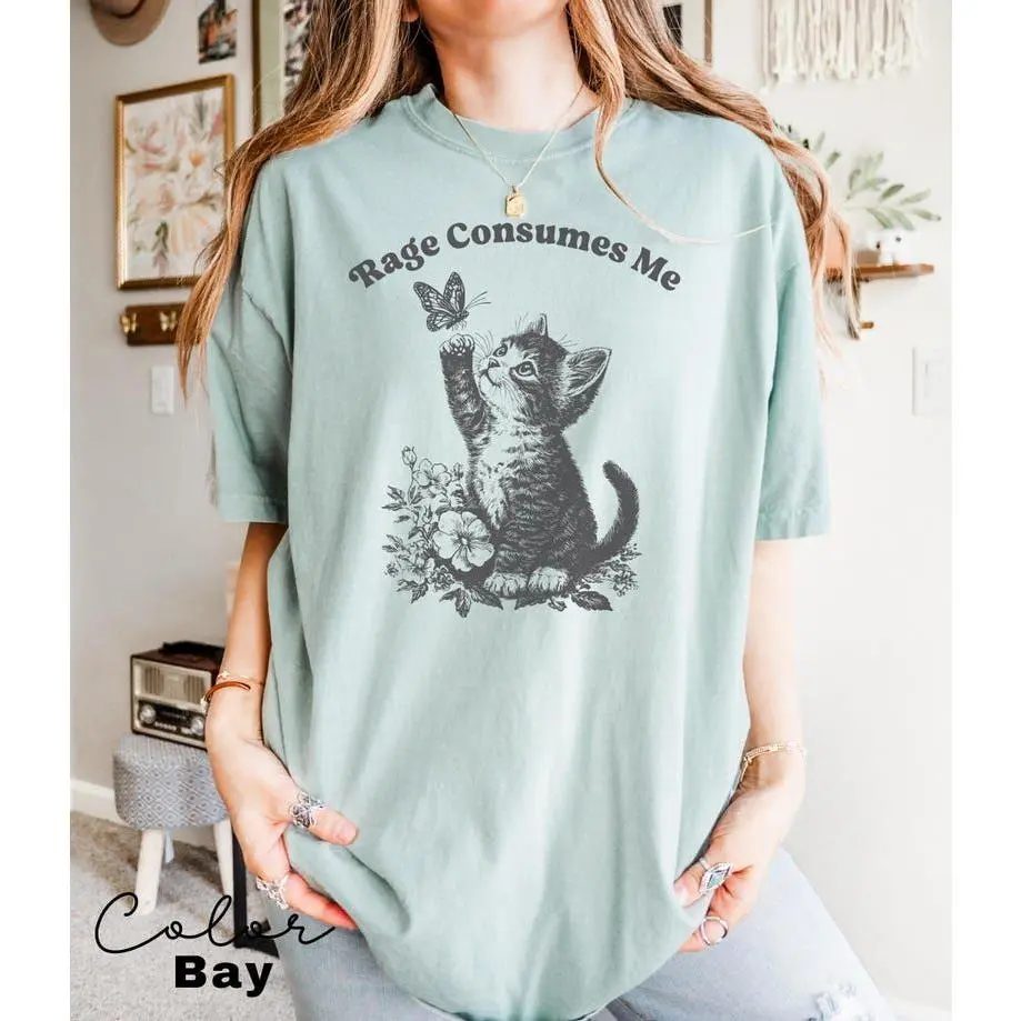 Rage Consumes Me Shirt, Cute Cat Meme T-Shirt, Funny Sarcastic Kitten Tee, Cottagecore Comfort Colors Mental Health T Shirt,  Casual Cotton