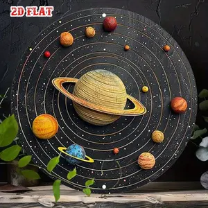 Cosmic Art Round Aluminum Sign 12 Inch Solar System And Planets Wall Decor With Starry Background For Home Office