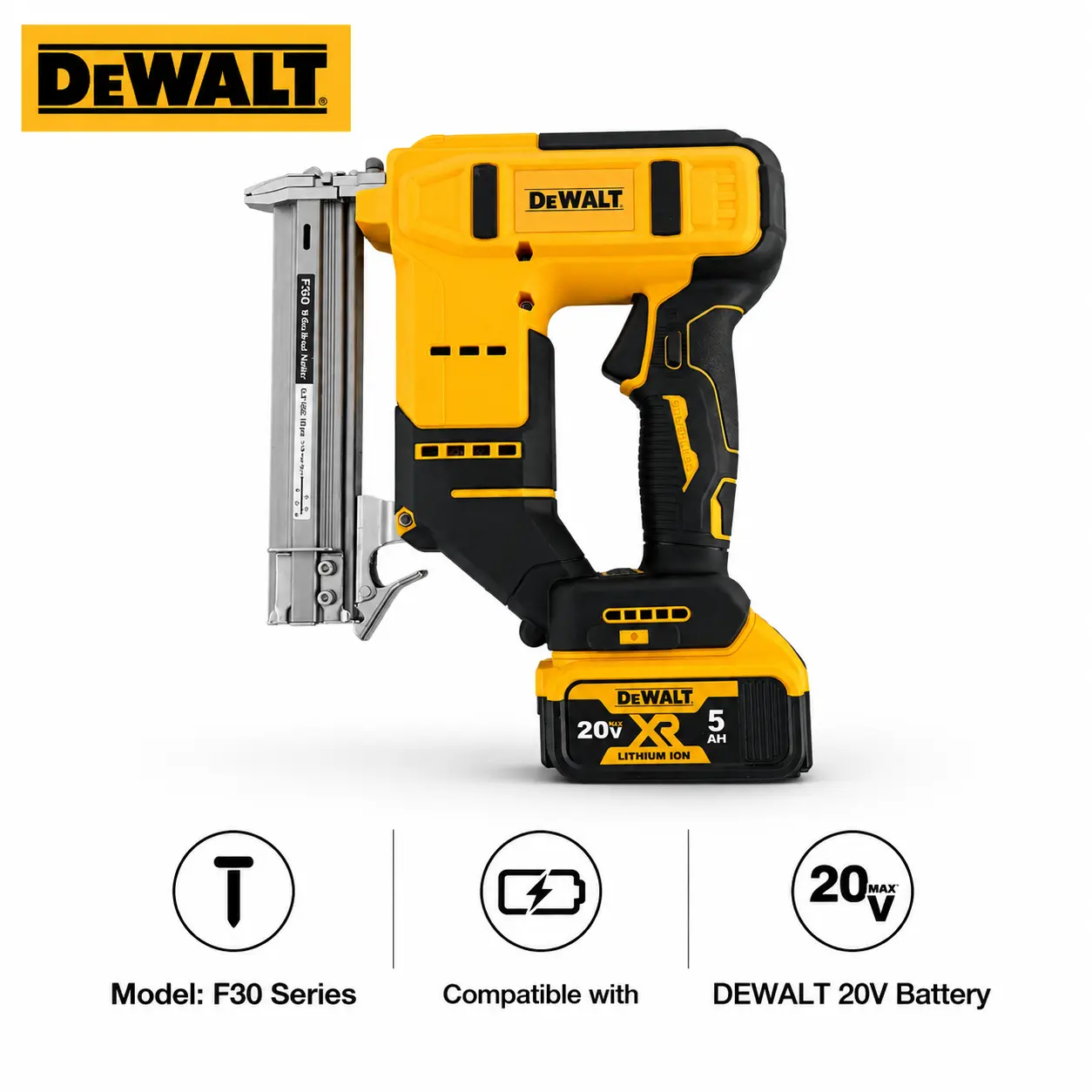 DEWALT F30  Brad Nailer Stapler For Woodworking, Home Improvement, DIY Furniture Repair, Trim, Baseboards, Picture Frames And Crafting, Cordless Nail Gun With 18GA Brad Nails And Staples, Depth Adjustment, Quick Jam Release