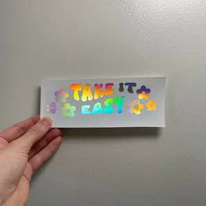 Take It Easy Retro Flowers Vinyl Decal for Car, laptop decal, car accessories, Window Sticker