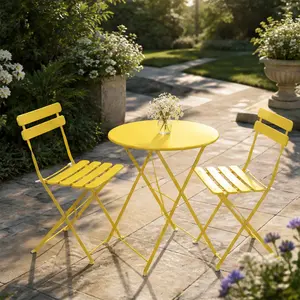 ARCH Bistro Table and Chairs Set of 2, 3 Piece Outdoor/Indoor Folding Patio Furniture Set with Cushions, Metal Frame Coffee Table and 2 Chairs for Balcony, Yard, Garden, Antique Yellow, Seats 2, Antique Yellow Color Options, Metal Material