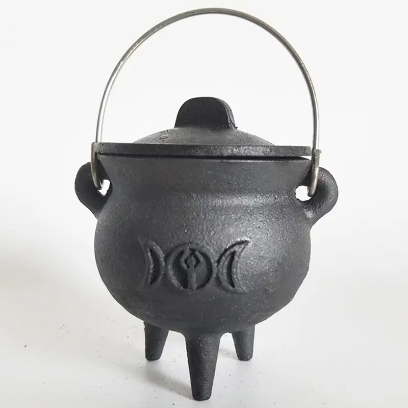 Cauldron Cast Iron Witchcraft Cast Cauldron With Lid And Carry Handle For Spells, Halloween Decoration Or Incense Burning Classic Useful Practical Sup