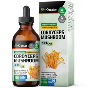 BioKrauter Cordyceps Mushroom Tincture 4 FL OZ High Absorption Premium Quality Vegan Supplement for Optimal Energy and Vitality