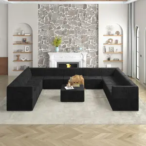 U Shape Modular Sectional Sofa, DIY Compressed Sectional Sofa, Corduroy Couch, Sleeper Sofa for Living Room, Bedroom, Comfy Compressed Sofa Couch Space Vacuum-Sealed Compression Sofa Modular U-Lazy Sofa with Corduroy Fabric