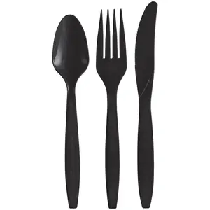 PMA - Black Plastic Cutlery Assortment - 32 Count