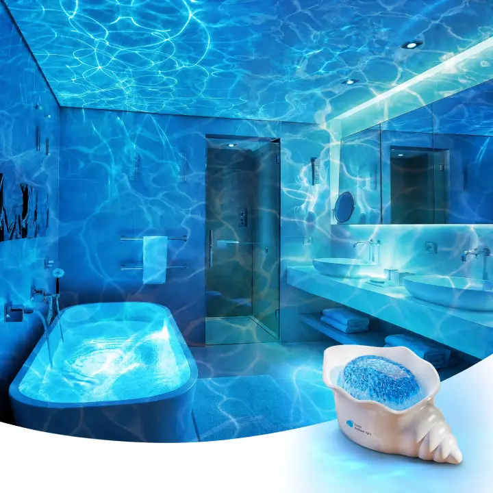 Rechargeable Shower Light No Wiring, 13 Color Changeable Ocean Wave Projector Light, Dimmable Waterproof